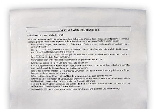 Schriftliche Weisungen Straße